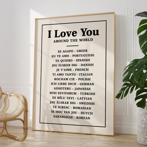 I Love You in Different Languages Printable Wall Art, Love Quote Art Print, Retro Trendy Quote Wall Decor, Ways To Say I Love You Print