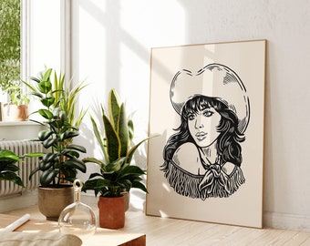 Cowgirl Trendy Wall Art, stampa d'arte occidentale country stampabile, stampa Cowgirl retrò, stampa d'arte estetica Wild West, Boho Cowgirl Wall Decor