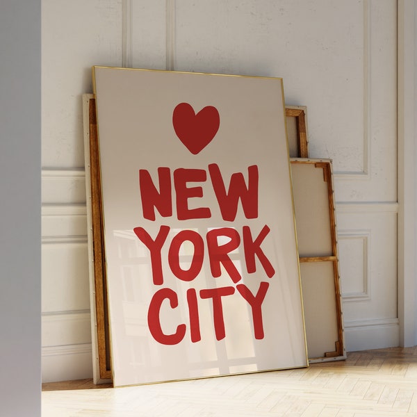 New York City Wall Art, Printable Aesthetic New York Art Print, Cute NYC Wall Art, Maximalist Print, Retro Travel Poster
