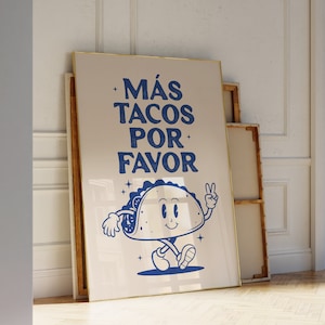 Retro Taco Wall Art, Printable Spanish Quote Print, Aesthetic Kitchen Wall Decor, Trendy Spanish Taco Print, Vintage Food Wall Art