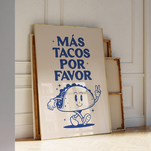 Retro Taco Wall Art, Printable Spanish Quote Print, Aesthetic Kitchen Wall Decor, Trendy Spanish Taco Print, Vintage Food Wall Art