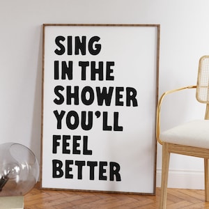 Arte de parede engraçada para banheiro, impressão fofa para banheiro, impressão de chuveiro para cantar, impressão de banheiro moderno