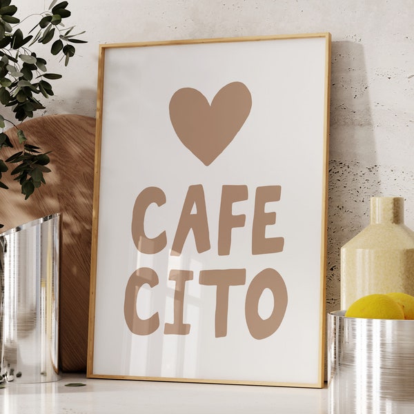 Spanish Coffee Wall Art, Printable Cafecito Quote Print, Coffee Lover Gift, Funny Coffee Print, Light Brown Print, Aesthetic Kitchen Art