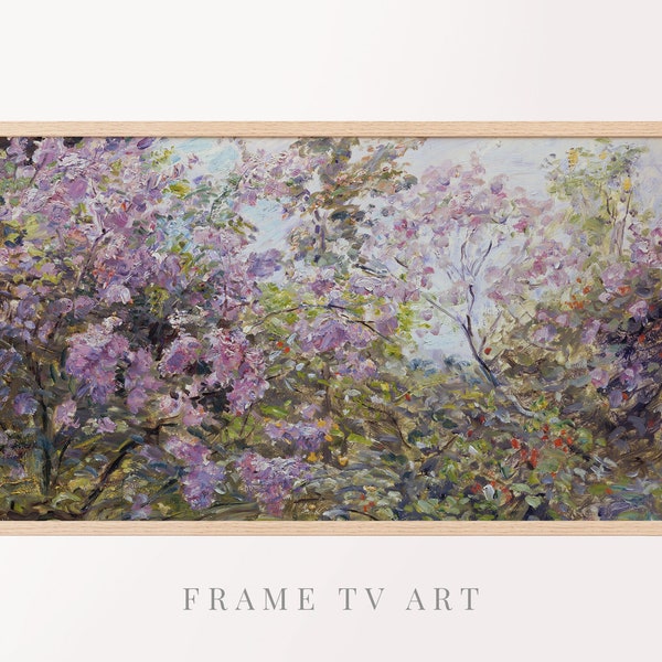 Samsung Frame TV Art, Spring Lilac Painting, Vintage Flowers Art, Antique Garden Art, Blossoming Lilacs, Pastel Purple Art For Frame TV
