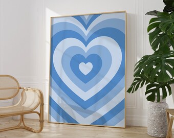 Blue Heart Art Print, Printable Retro Y2K Wall Art, Trendy Baby Blue Heart Wall Decor, Nursery Art Print, Preppy Room Decor, Playroom Decor