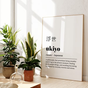 Ukiyo Definition Wall Art, Printable Japanese Word Definition Art Print, Japanese Aesthetic Wall Decor, Japandi Wall Art, Dictionary Print