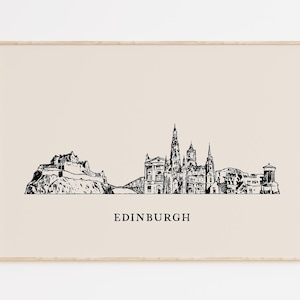 Arte mural del horizonte de Edimburgo, decoración imprimible de la ciudad de Escocia, impresión minimalista de arte de viaje para oficina, dibujo del Castillo de Edimburgo, regalo de viaje