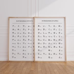 Japanisches Alphabet-Set, Wandkunst, druckbare Hiragana-Wanddekoration, Katakana-Diagramm, Poster, Japanische Sprachlernkarte, Selbststudie
