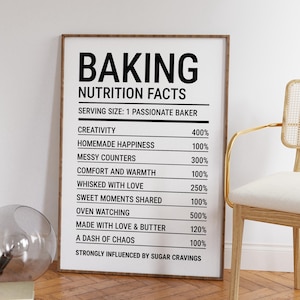 Baking Quote Print, Printable Funny Kitchen Wall Art, Baking Nutrition Facts Print, Gift For Baker, Cozy Baking Decor, Home Bakery Print
