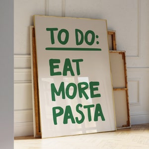 Arte de la pared de la noche de pasta, impresión de arte retro amante de la pasta imprimible, decoración de la pared de la cita de la cocina, impresión de espagueti, cartel de comida retro, impresión maximalista