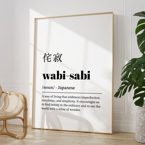 Wabi-Sabi Japanse definitie muurkunst, afdrukbare Japanse kanji Art Print, motiverende wanddecoratie, Japandi kunst aan de muur, Japans citaat print