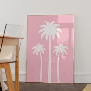 Pink Coastal Nursery Wall Art, Printable Girls Room Wall Decor, Cute Pink Palm Trees Print, Pastel Pink Beach Girls Room Wall Art