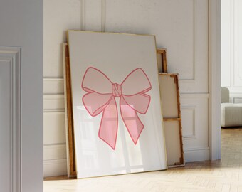 Art mural noeud rose, impression d'art esthétique preppy imprimable, impression d'art rose pastel girly, art mural pour chambre de bébé, décoration de chambre de filles, impression Balletcore