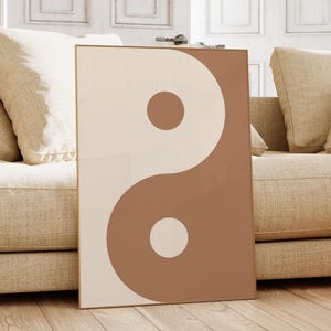 Arte de pared Yin Yang, decoración de pared boho marrón imprimible, impresión retro estética, cartel de meditación, impresión de arte infantil, arte de pared de los años 70, impresión de yoga