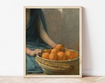 Oranges Painting, Printable Mediterranean Wall Art, Vintage Summer Art Print, Citrus Fruit Art, Kitchen Still Life Painting Digital Download