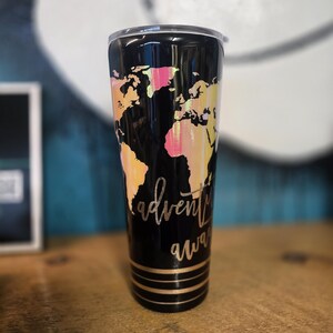 Adventure Awaits Travel Tumbler | Holographic World Map Cup