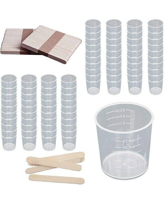 30ml Small Measuring Cup Plastic Mixing Cup With Wooden Stick for Mixing  Colors Epoxy Resin Painting Lab 