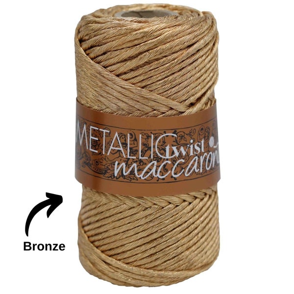 Cordon macramé métallisé 3mm/55m | Fil de macramé métallique | Cordon torsadé métallique de 3 mm de fil Maccaroni | Cordon lurex | Corde macramé monobrin