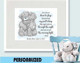 Personalized Bedtime Prayer Cute Teddy Bears Nursery Wall Art - Ideal for Baby Gift! Digital Download in 3 Sizes: 8x10, 11x14, and 16x20