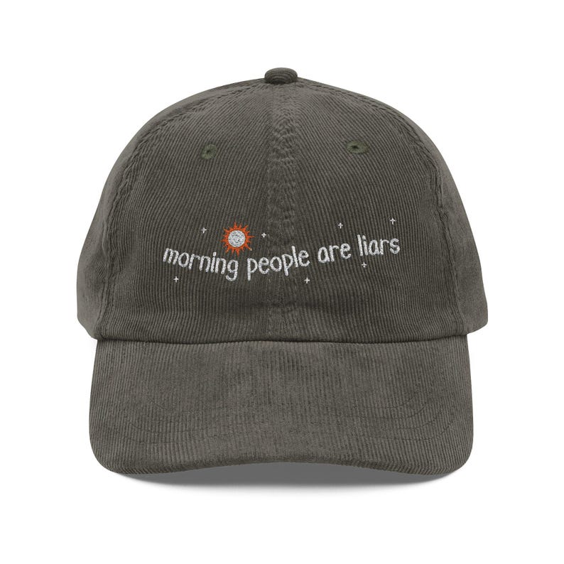 Embroidered Corduroy Hat Morning People are Liars, Friendly Sarcasm-Friends, Weird Core Funny Unhinged Hat image 7