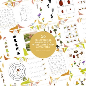 Spring activities for kids (age 3+) printable bundle - maze, outdoor scavenger hunt, sudoku, symmetry and many more!