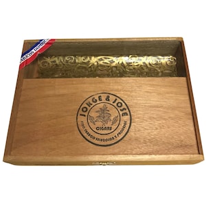 Jorge & Jose Wooden Cigar Box With Gold Embellish Paper Wrap 10.5 X 7.5 X 2