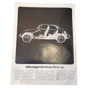 Cartel publicitario vintage del sistema de diagnóstico Medi-Car de Volkswagen, década de 1970