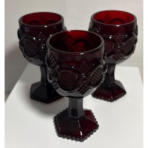 Avon Cape Cod Ruby Red Wine Glasses Set Of 3 Goblets Candle Holder 4.5&quot;