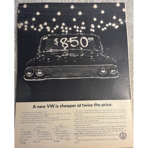 Vintage 1960s Volkswagen Advertisement VW Cheaper at Twice the Price