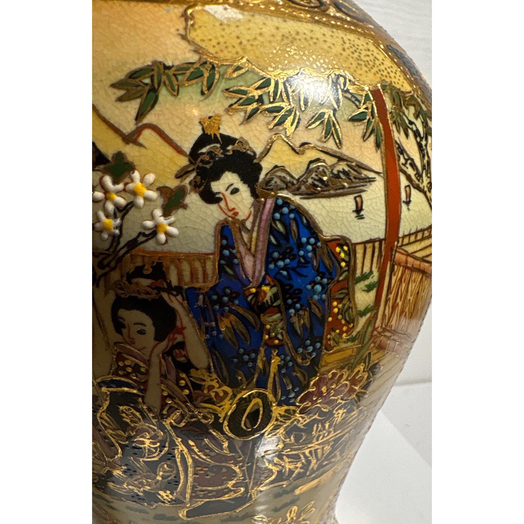 薩摩焼 金彩色絵 金襴手 飾り壺 美術品 - 工芸品 高さ約72cm 高さ約