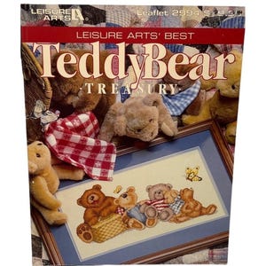 Leisure Arts Teddy Bear Treasury Cross-Stitch Pattern Book 54 Pages Family Theme