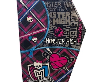 Monster High Doll Case Coffin Shaped Pink Blue Plaid Plastic Chain Handle 12.5"