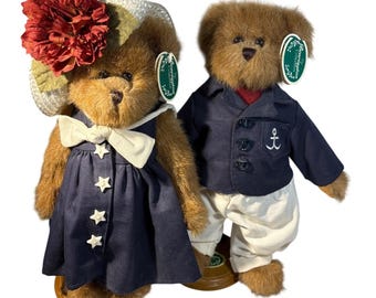 The Bearington Collection Captain & Tenille Nautical Teddy Bear Plush w/ Stands