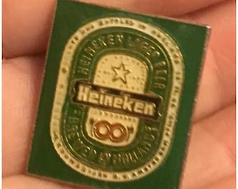 Pin de solapa esmaltado con el logo de la cerveza Heineken 100, 2.5 cm, verde, estilo vintage.