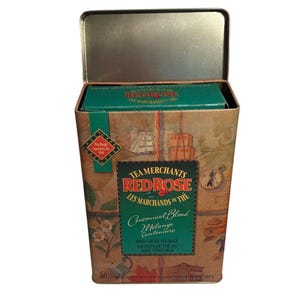 Lata de té Red Rose, mezcla centenaria, con bisagras, 100 años, con caja de cartón original