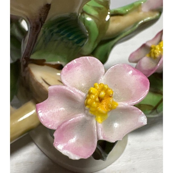 Herend Hungary Handpainted Porcelain Bird Figurine Pink Flowers