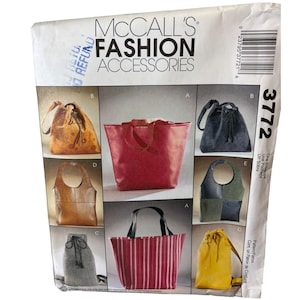McCalls 3772 Fashion Accessories Sewing Pattern Lined Bags & Totes Uncut