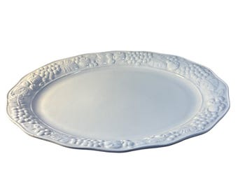 Rose Garden Stoneware Serving Platter White Ceramic OvalRaised Fruit Design 18" Taiwan