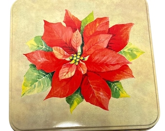 Kerstster blikken doos vierkant met deksel kerstkoekje retro 7 x 7 x 3,5 inch vintage