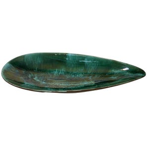 CCC Canadian Pottery Centerpiece Bowl Tray 20.5" Elongated MCM Green Black Leaf