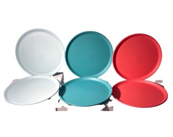 Platos de melamina Ikea en rojo, turquesa y blanco, 20 cm de diámetro, lote de 6 unidades, fabricados en Italia.