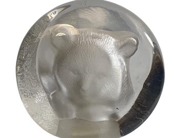 Pisapapeles de cristal con cabeza de oso de Zajecar, cristal de plomo, Yugoslavia, 24% de plomo, 3,5 pulgadas.