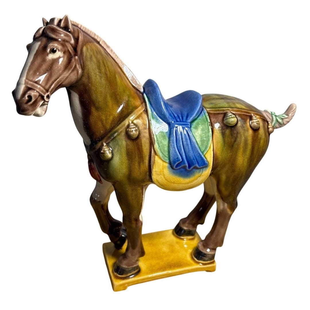 陶器の馬の置物 鞍と鈴付き 高さ8インチ 手描き 箱付き - Etsy 日本