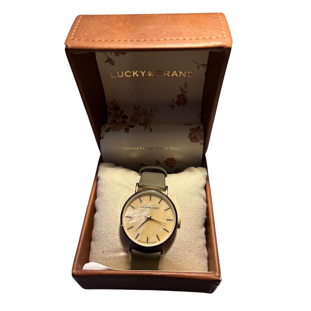 Lucky Brand Watch Womens Leather Strap Analog Watch Gold Dial Gift Box ...