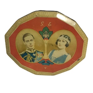 1939 King George Queen Mother Visit Souvenir Tin Box Blue Bird Toffee