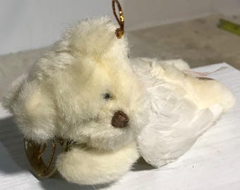 Russ Berrie Ängelbjörn Plyschprydnad 15 cm Fjädervingar Harpa Vit