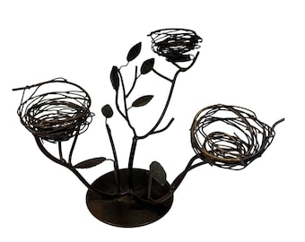 Wrought Iron Candle Holder Centerpiece With Nest Design 3 Holders Rustic