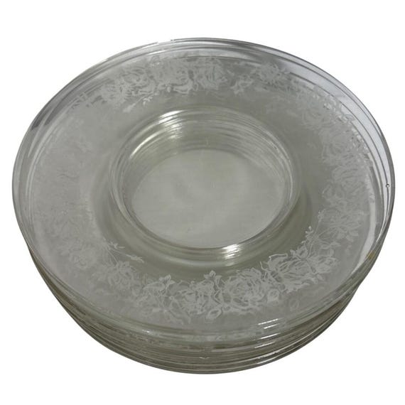 Vintage Geätzte Rosa Glas Teller, 8 Stück (6 inch Salat/Dessert Teller)