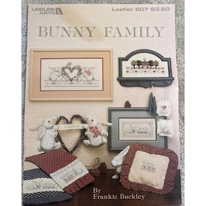 Wzór krzyżykowy Leisure Arts Bunny Family Ulotka 607 Vintage 1988