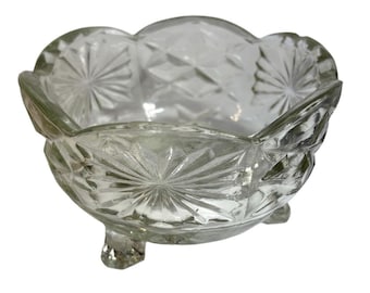 Kom met persglas Starburst & Diamond Patterns Clear Candy Mayo Vintage